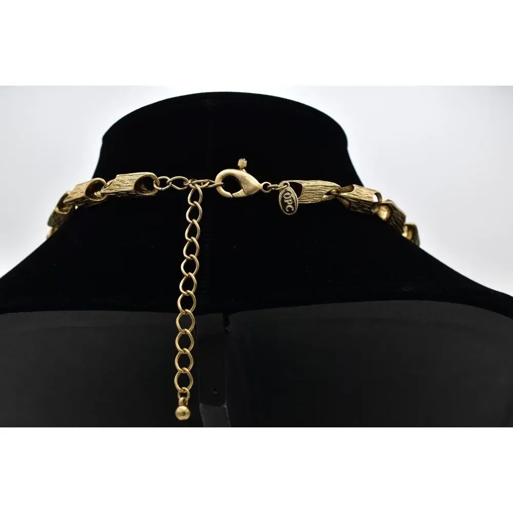 OPC Vintage Statement Cross Necklace Crystal Brushed Chunky Heavy Gold BinBD